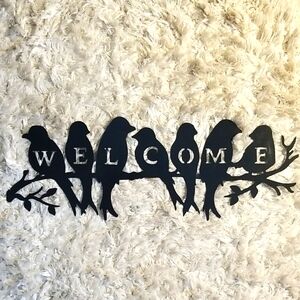 Black Metal Welcome Sign with Birds